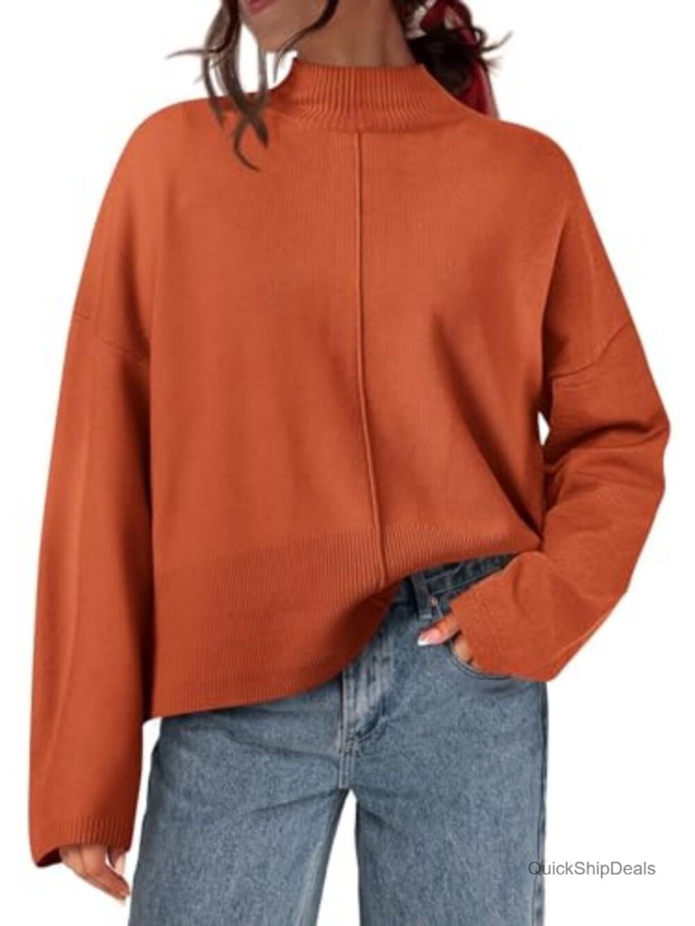 Ribbed Knit Mock Neck Sweater Long Sleeve Lightweight Pullover Women Fall